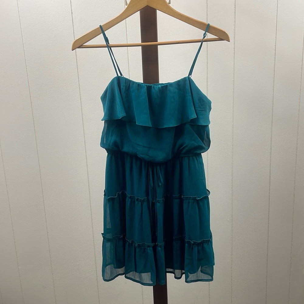 Altar'd State Teal Sleeveless Tiered Mini Dress